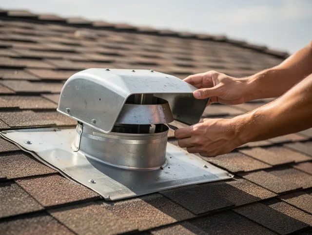 Lancaster Dryer Vent Cleaning certified technician safely cleaning a roof-mounted dryer vent in Lancaster