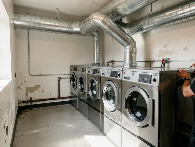 Lancaster Dryer Vent Cleaning team performing large-scale commercial dryer vent cleaning in Lancaster